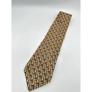 Ermenegildo Zegna Silk Tie Blue, Gold And Orange Geometric Pattern -Designer